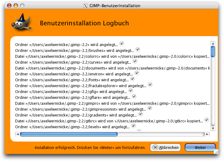 Benutzerinstallations-Logbuch